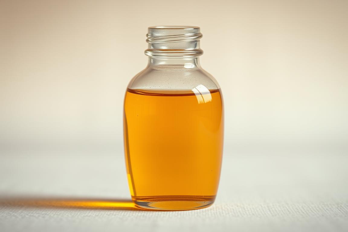 A bottle of horse chestnut extract for under eyes next to a fresh horse chestnut.