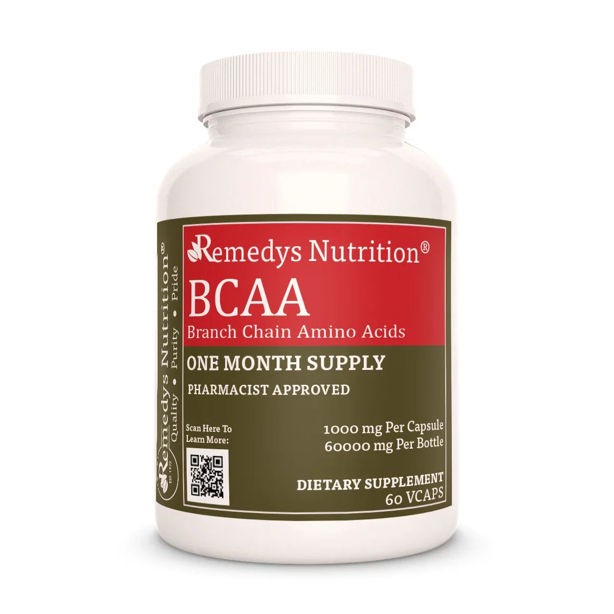 BCAA [Branch Chain Amino Acids]  1000 mg, 60 Vegan Capsules [Pure
