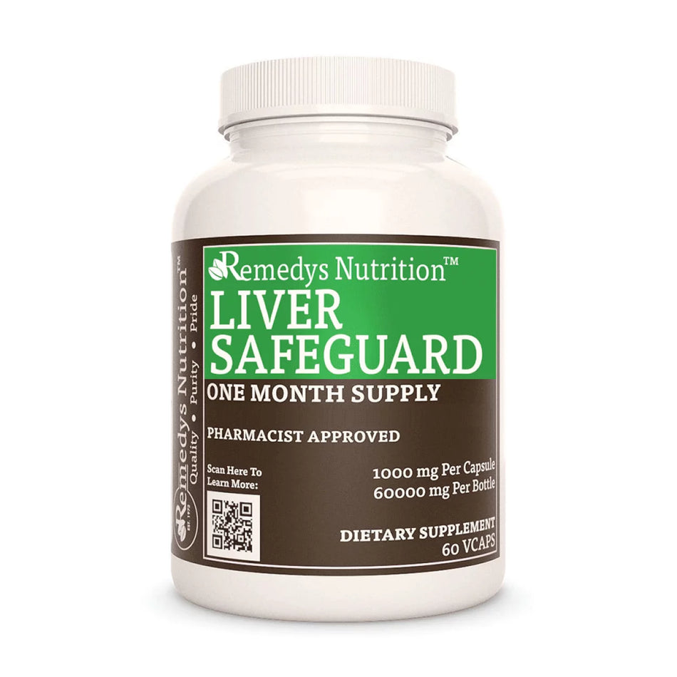 Image of Remedy's Nutrition® Liver Safeguard™ Capsules Dietary Supplement front bottle. Made in the USA. Turmeric, Ginger. 