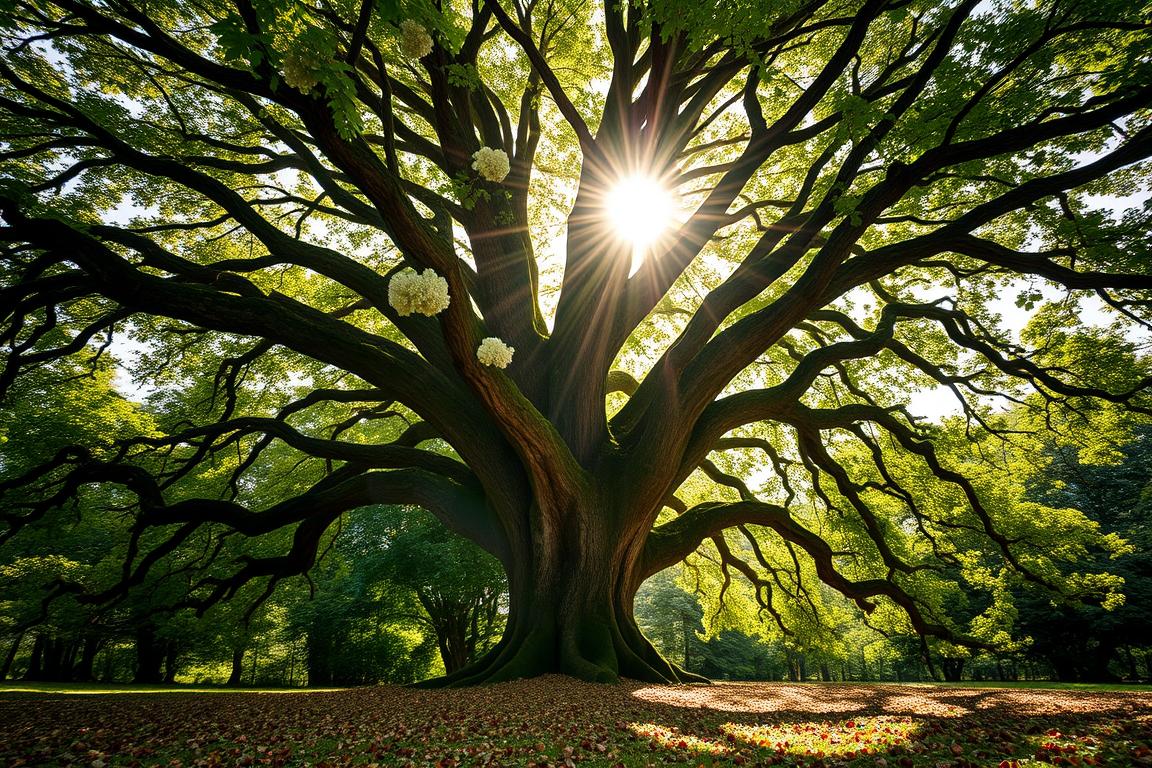 A horse chestnut tree in a lush green forest.