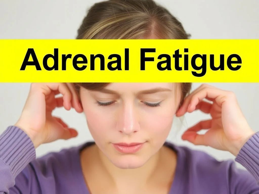 Femme assise, les mains sur les tempes — symptômes et diagnostic de la fatigue surrénalienne
