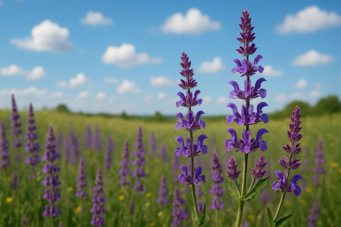 Clary sage in a meadow with blue sky