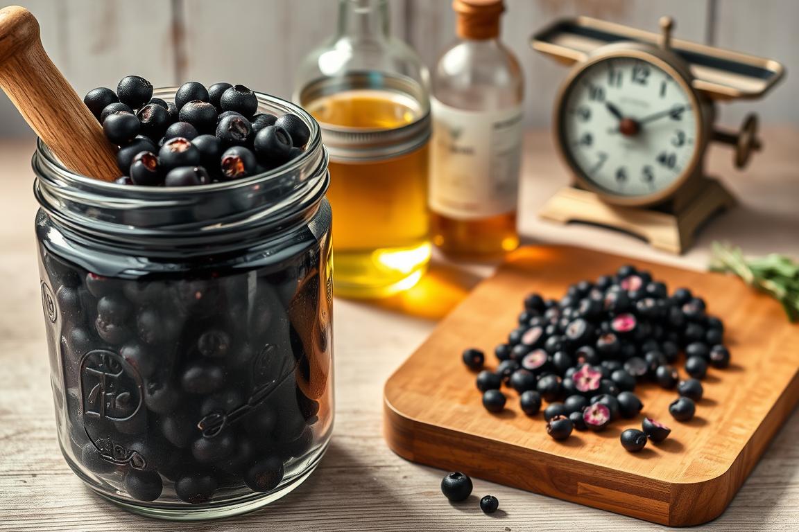 Elderberry tincture bottles arranged on apothecary wooden shelf — elderberry tincture shelf life