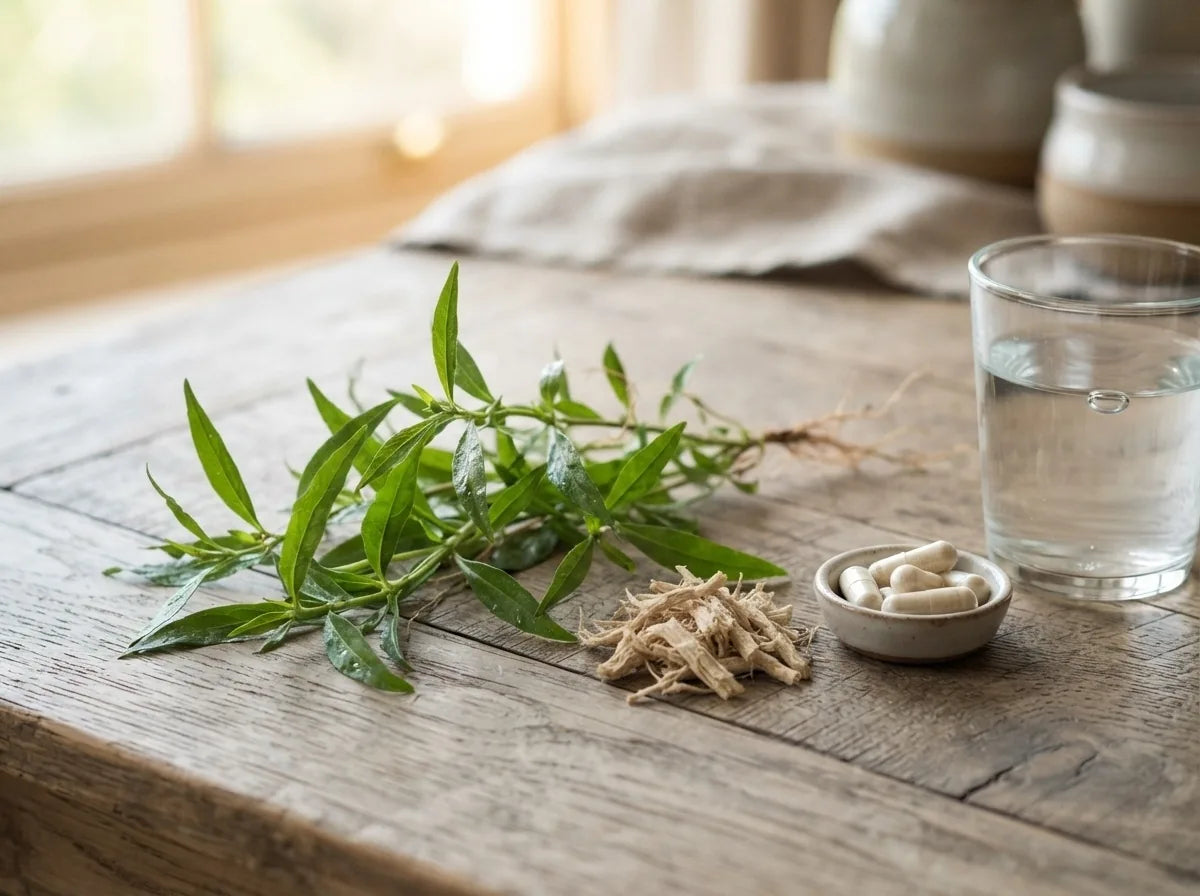 Fresh anamu (guinea hen weed) plant with root and capsules