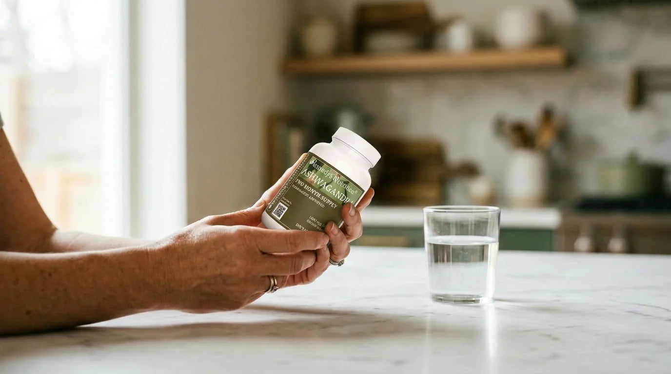 Ashwagandha supplement with informational context — side effects and safety