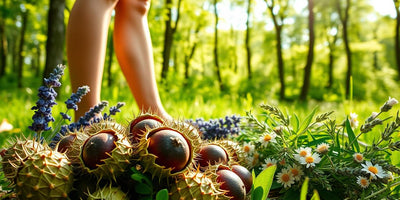 A woman applying a cream containing horse chestnut extract to her legs to treat cellulite.