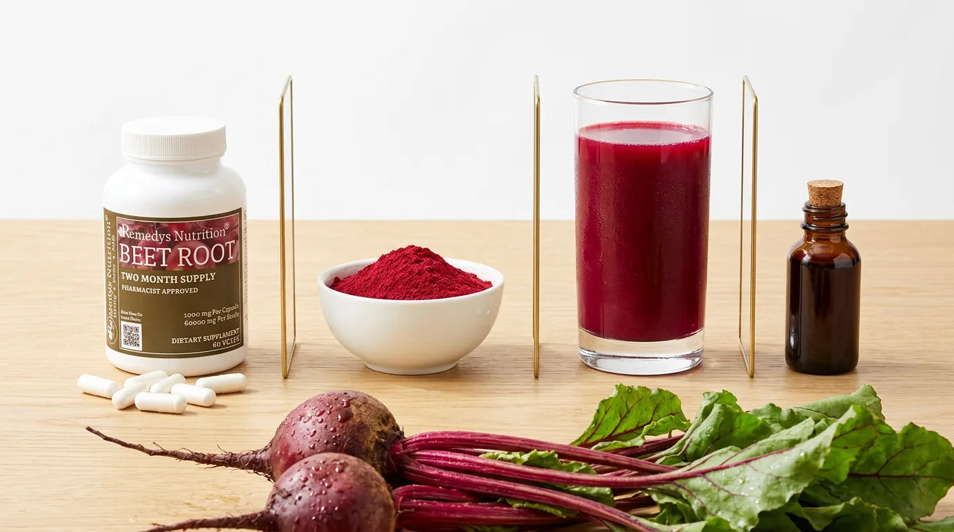Beet root forms compared: capsules, powder, juice, and shots