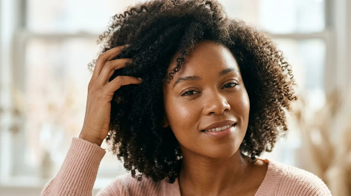 Woman with full healthy hair, biotin for hair growth