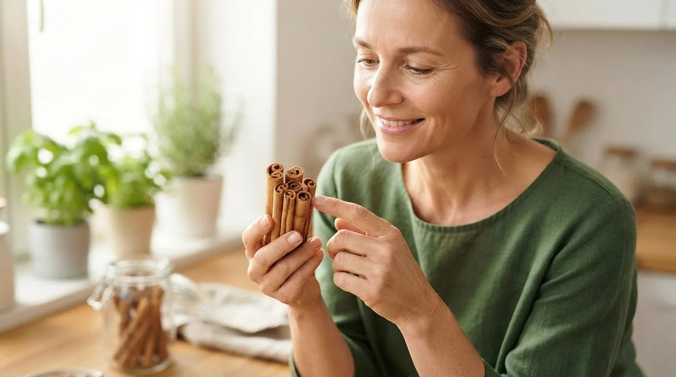Ceylon cinnamon quills, powder and vegan capsules showing true cinnamon