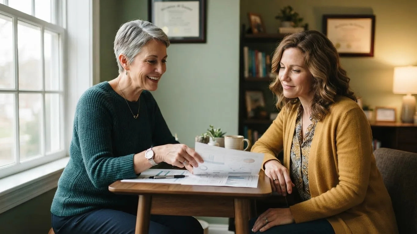 Woman talking with a clinician about test results