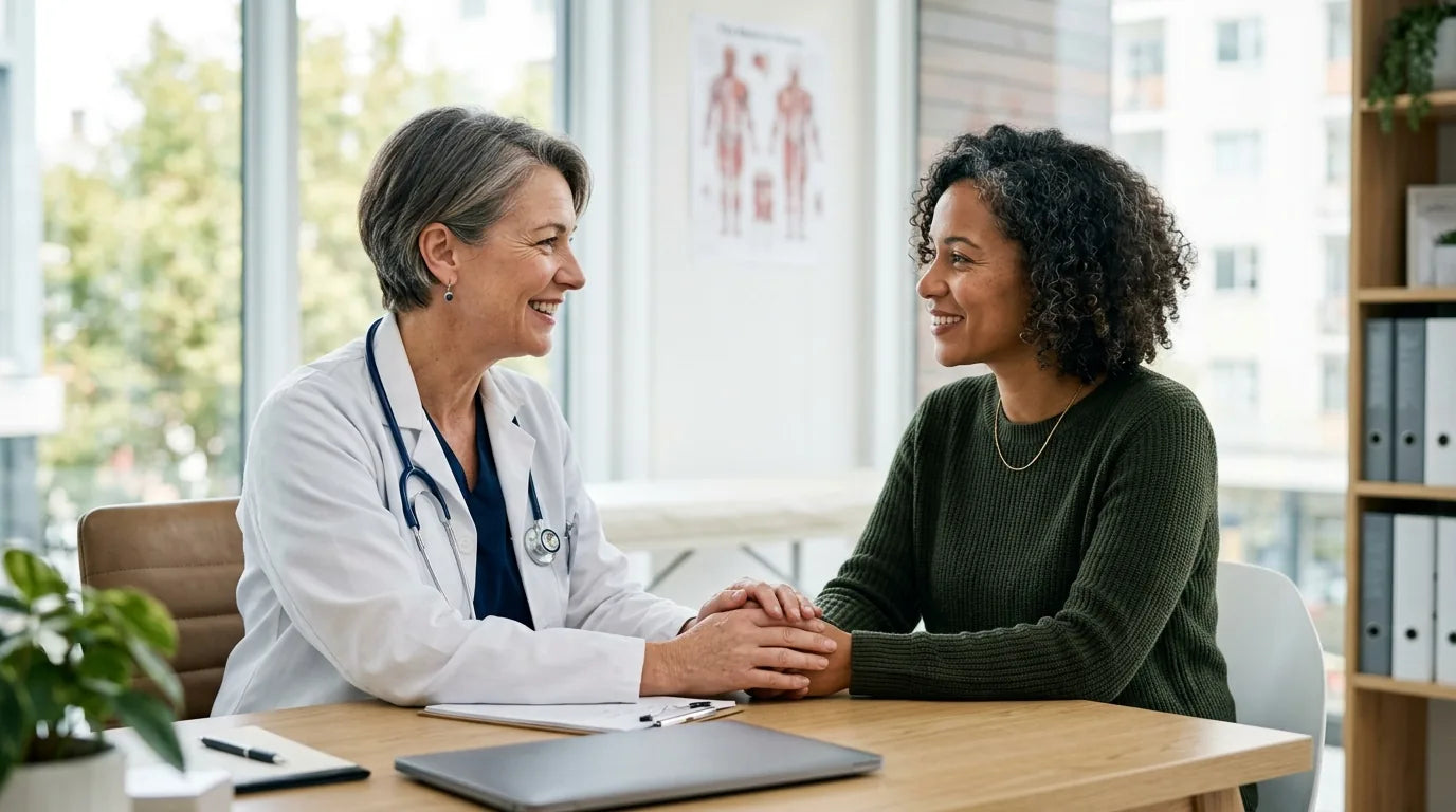 Reassuring doctor consultation in a bright office