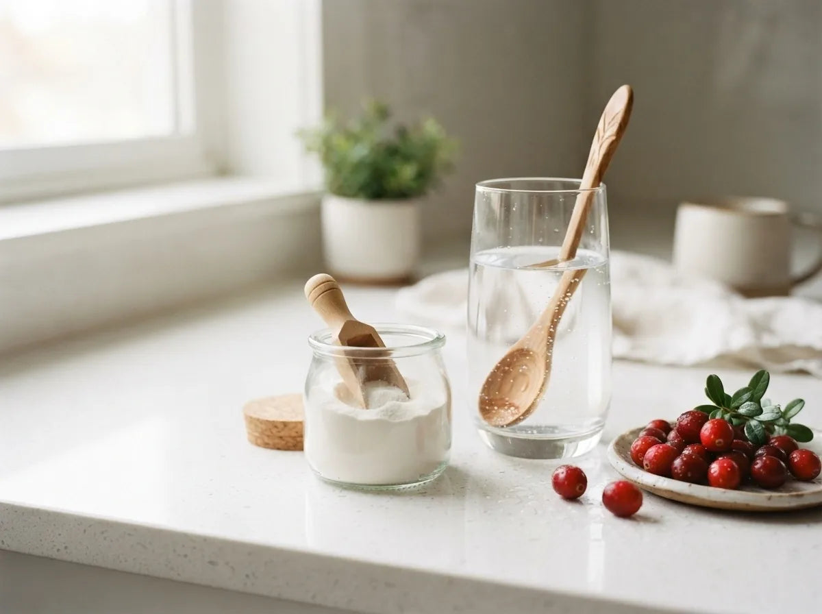 D-mannose powder with water and cranberries for urinary wellness
