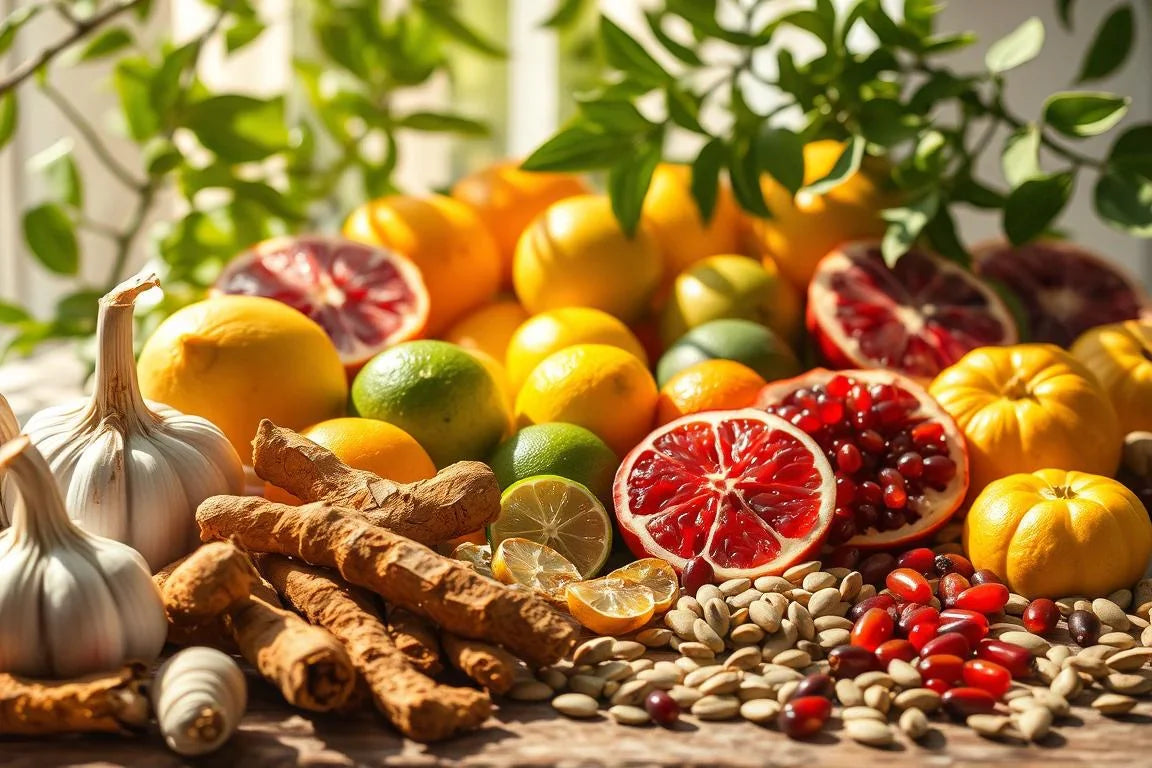 Garlic, turmeric root, pomegranate, citrus, and pumpkin seeds — top anti-parasitic foods for your diet