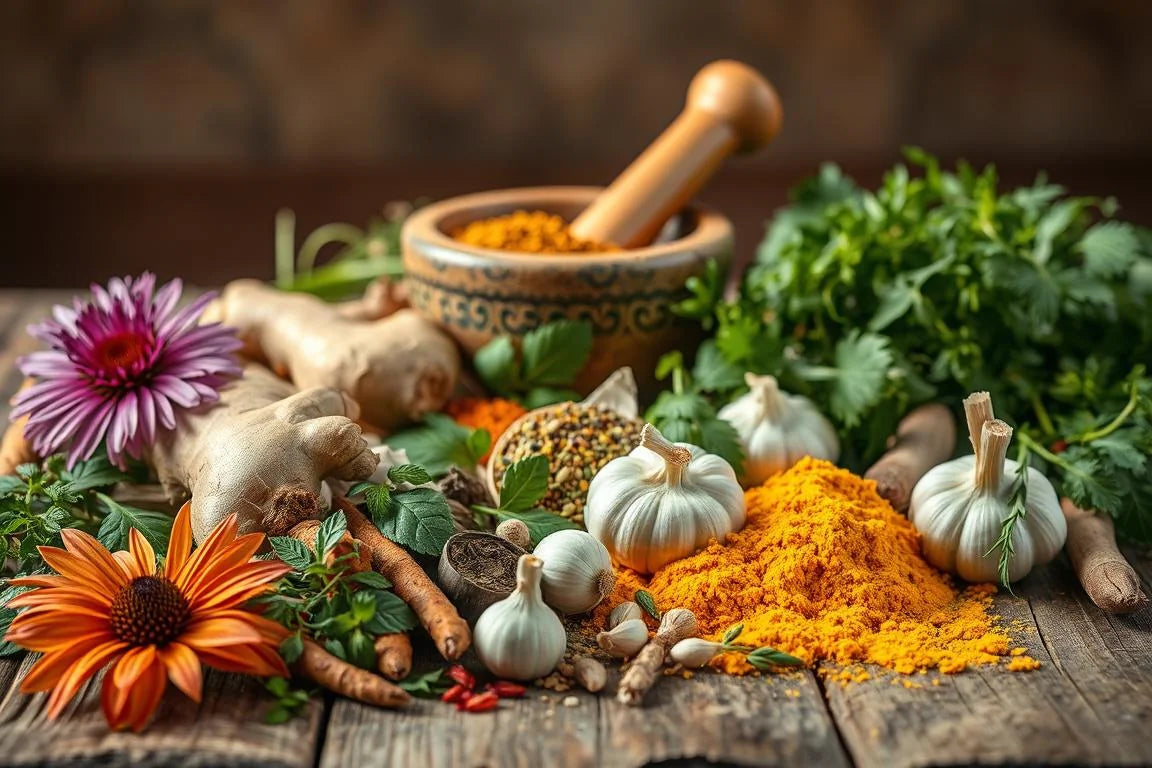 Garlic, turmeric, pumpkin seeds, mint, and coconut milk — DIY parasite cleanse recipe ingredients