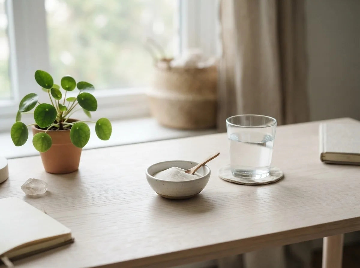 Inositol powder in a calm setting for mood and mental wellbeing