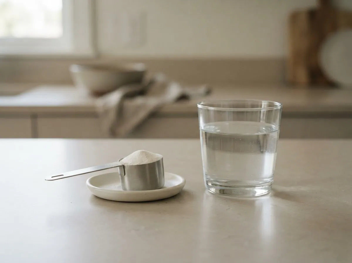 Inositol powder and water illustrating safe, moderate use