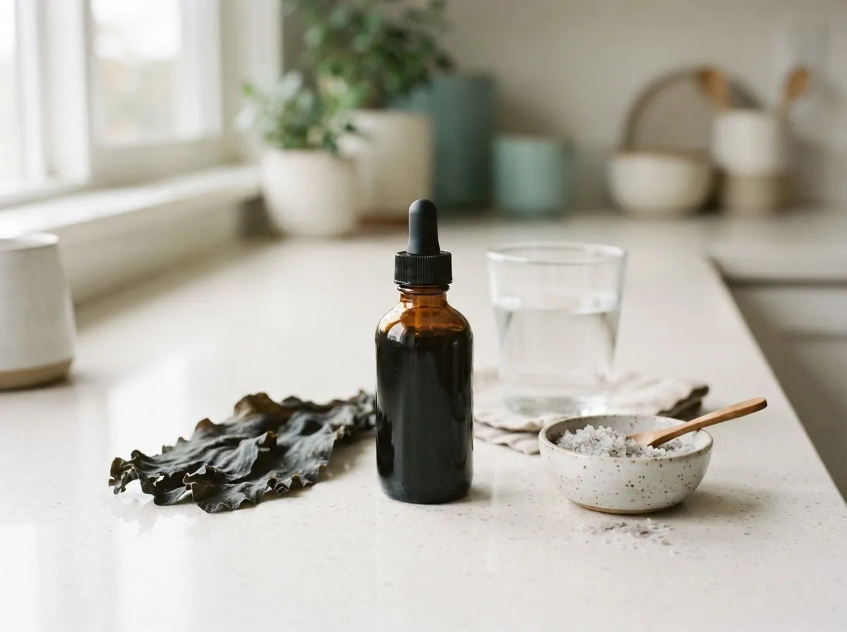 Liquid iodine dropper bottle with kelp and sea salt