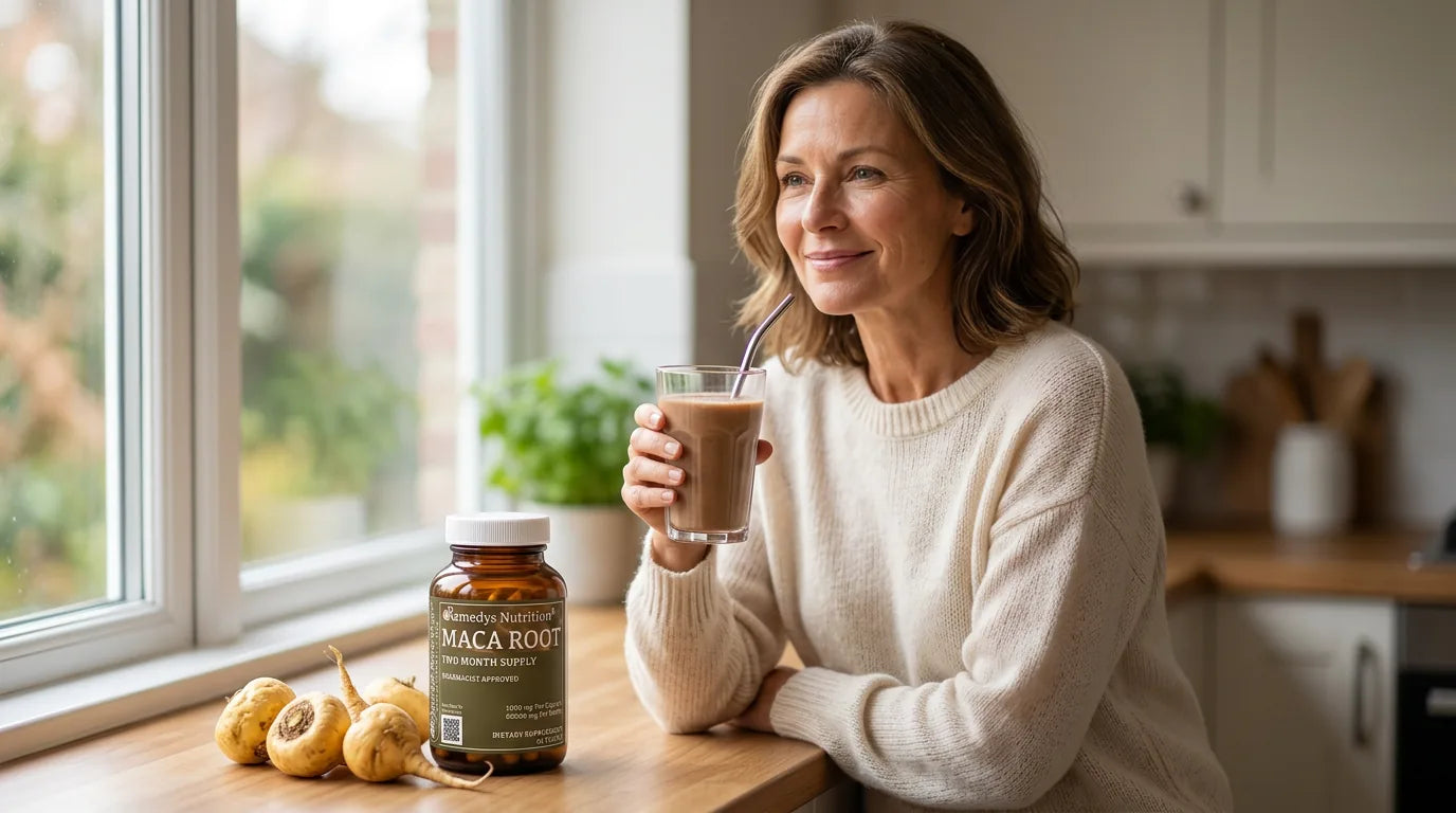 Calm confident woman in her 50s in warm morning light