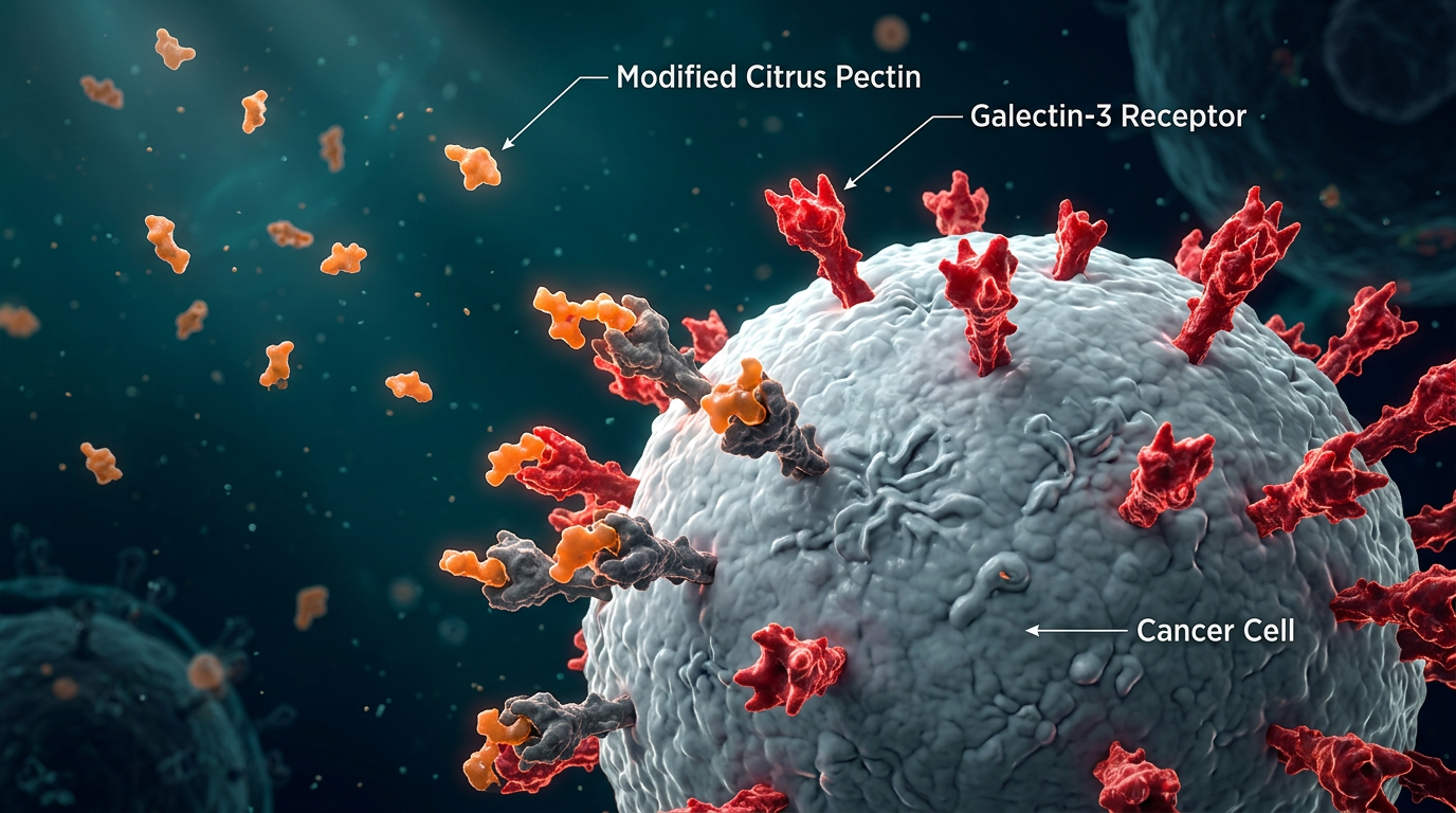 Modified citrus pectin and cancer research — galectin-3 inhibition mechanism illustration