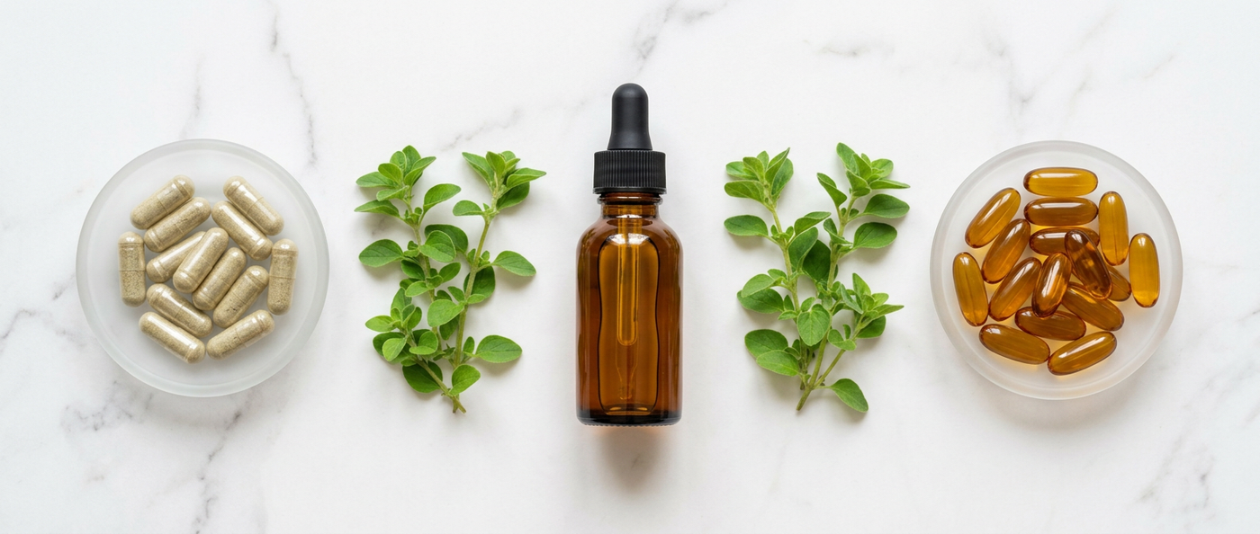oregano oil capsules vs liquid softgels hero