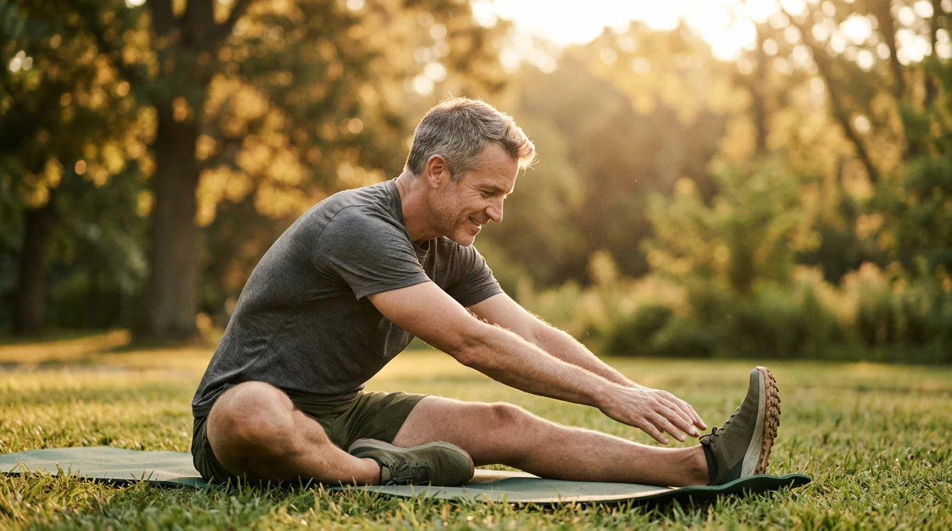 Active man stretching outdoors — quercetin for inflammation and joint health