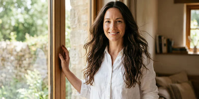 Woman with radiant flowing healthy hair in bright natural daylight — benefits of sulfate free shampoo