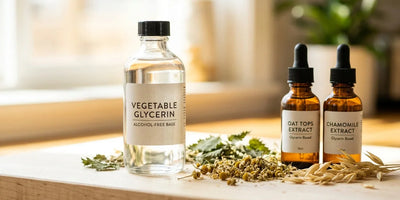 Three herbal extract methods alcohol tincture glycerite and vinegar oxymel comparison bottles
