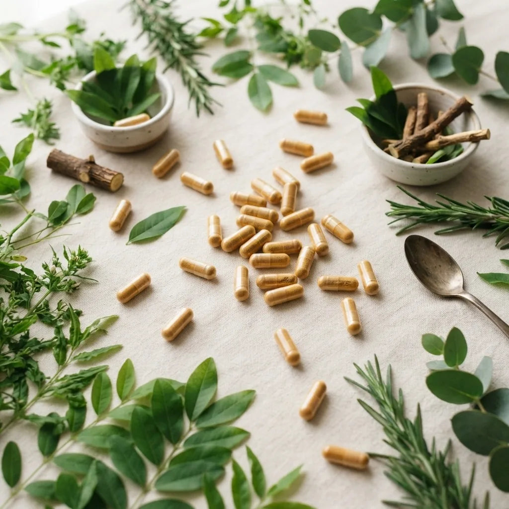 Tongkat Ali capsules with botanicals representing research-backed benefits