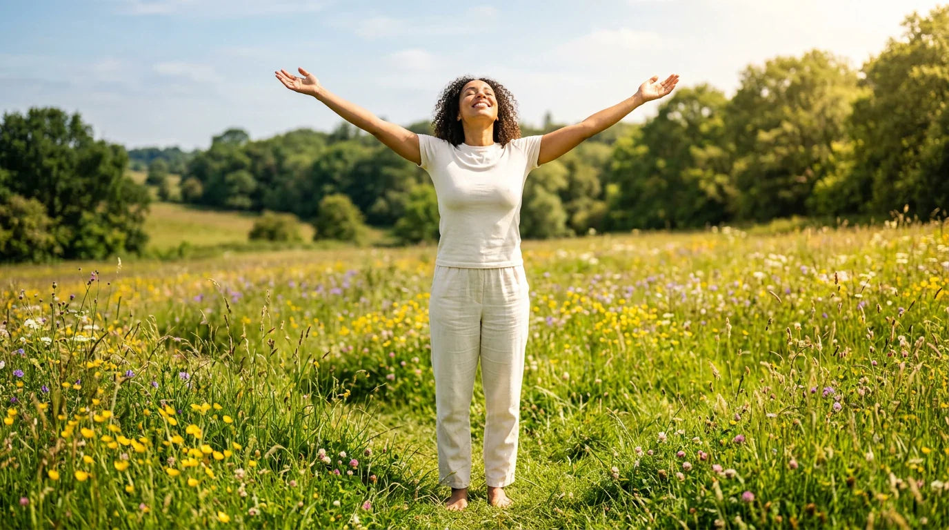 Person basking in sunlight outdoors — vitamin D benefits for overall health and wellbeing