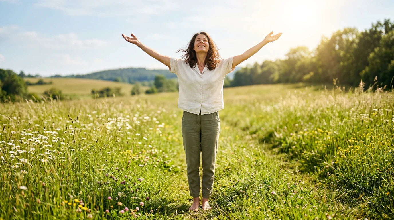 Woman embracing sunlight outdoors — complete guide to vitamin D benefits, sources, and deficiency