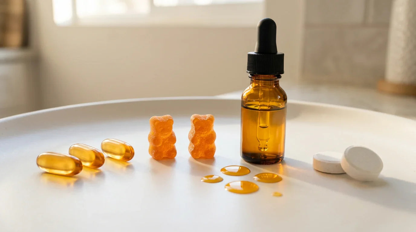 Various vitamin D supplement types including softgels, gummies, and drops — choosing the right form