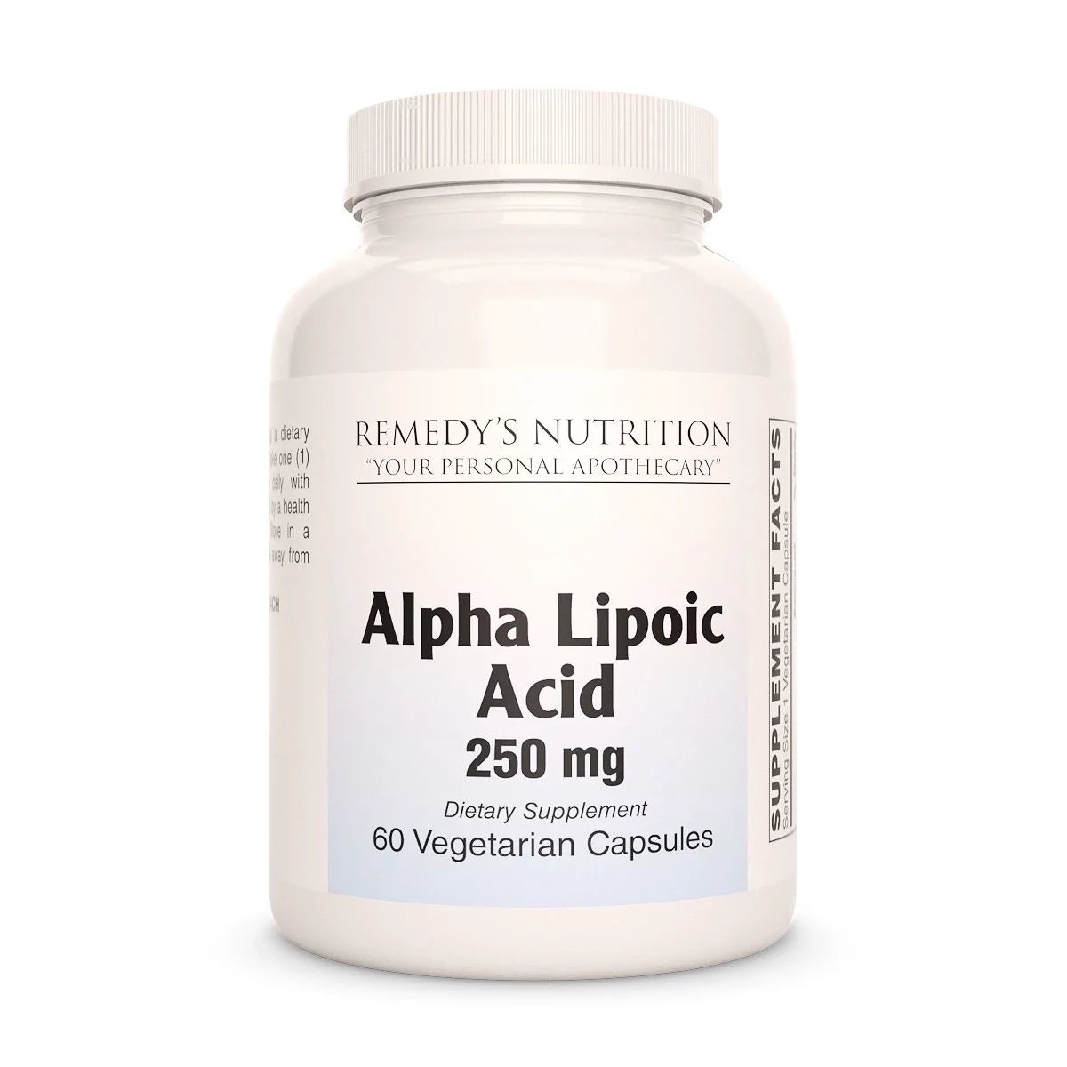 Image of Remedy's Nutrition® Alpha Lipoic Acid front bottle Dietary Supplement. 