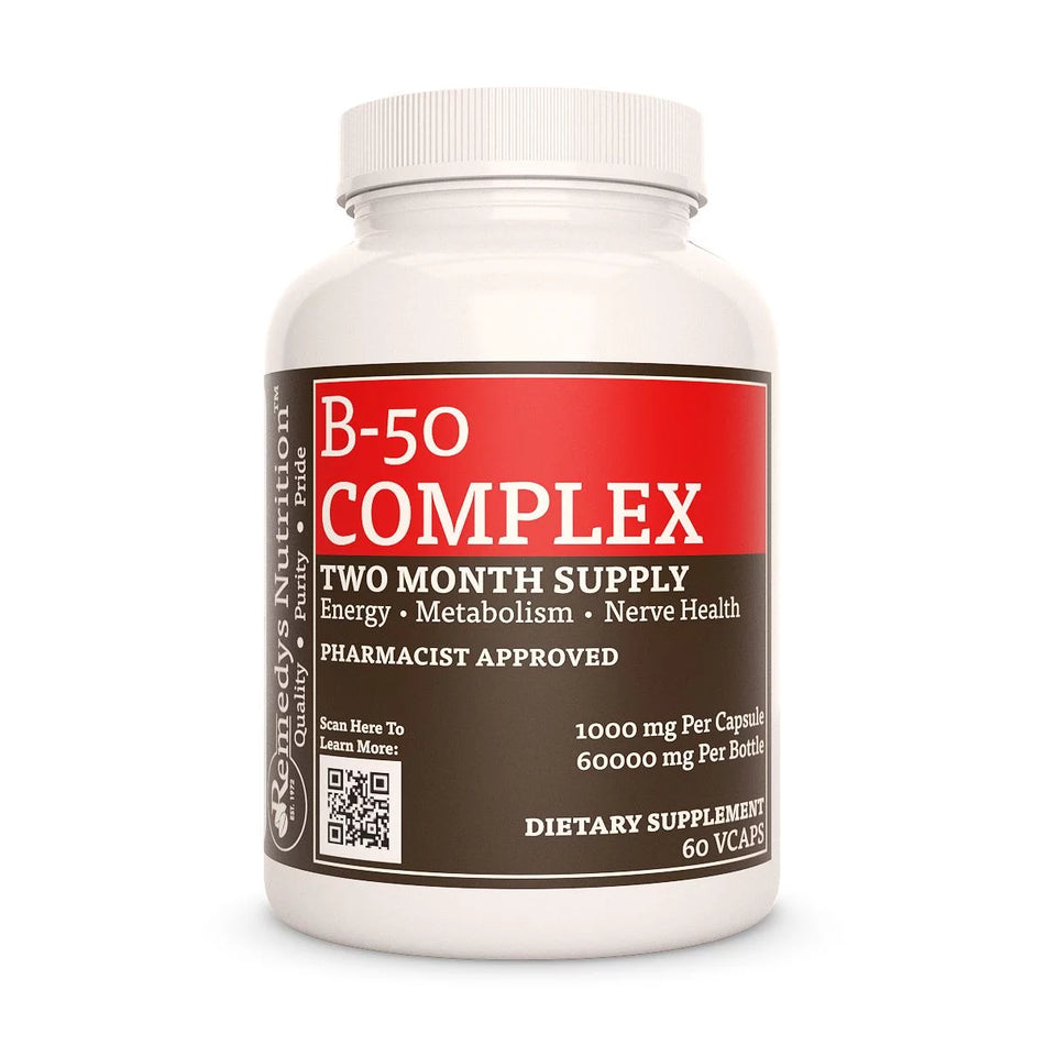 Complejo de vitamina B-50 | 1000 mg, 60 Cápsulas Veganas 