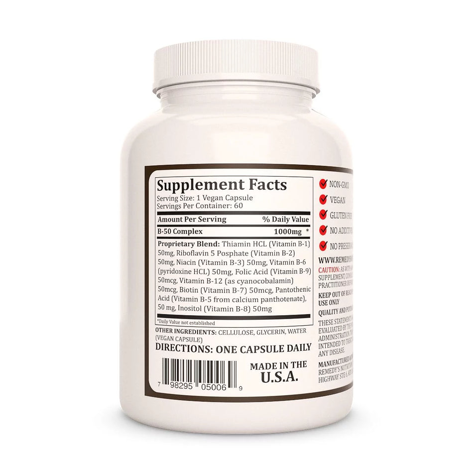 Complexe de vitamines B-50 | 1000 mg, 60 gélules végétaliennes 