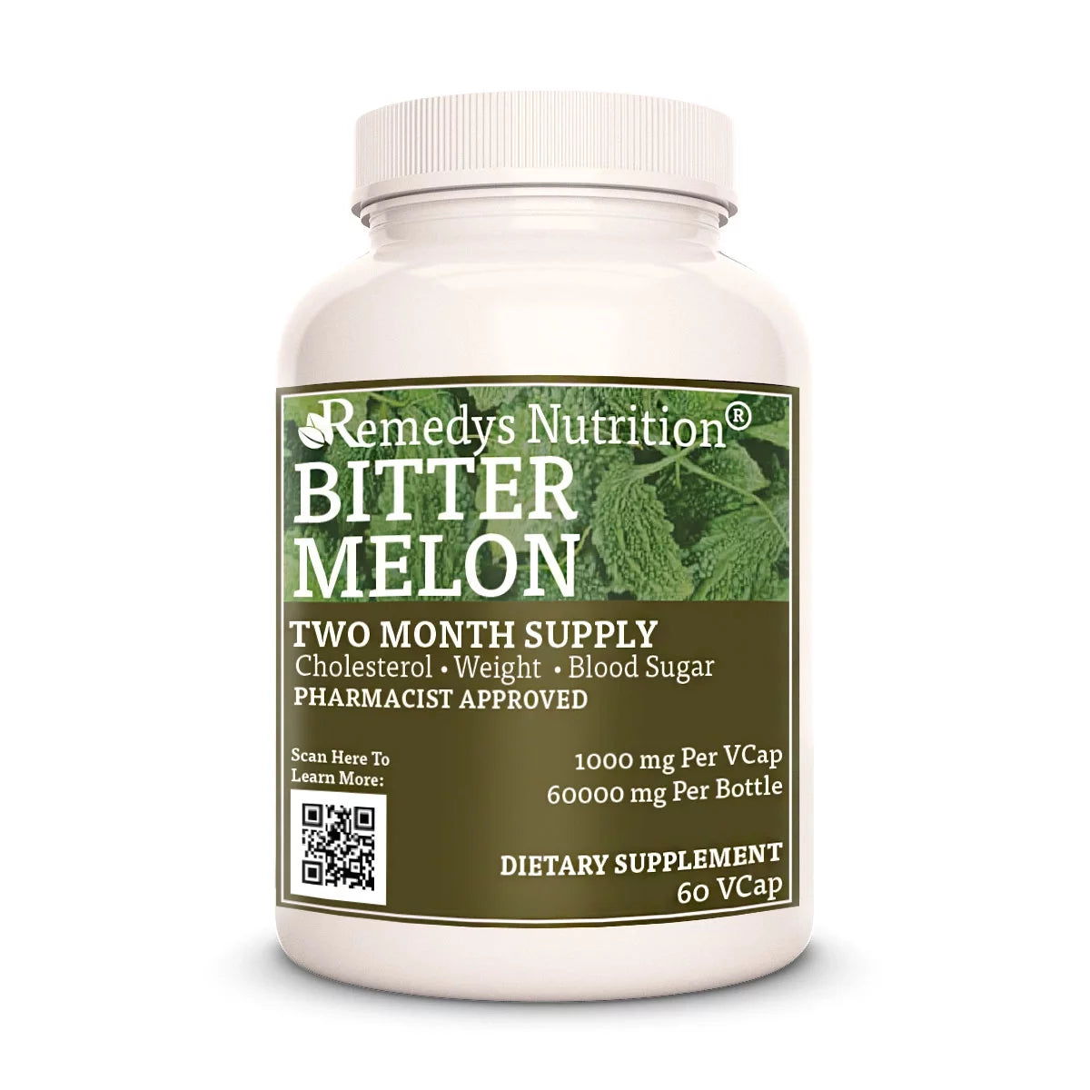 Image of Remedy's Nutrition® Bitter Melon Capsules Herbal Supplement front bottle. Made in the USA. Momordica charantia.