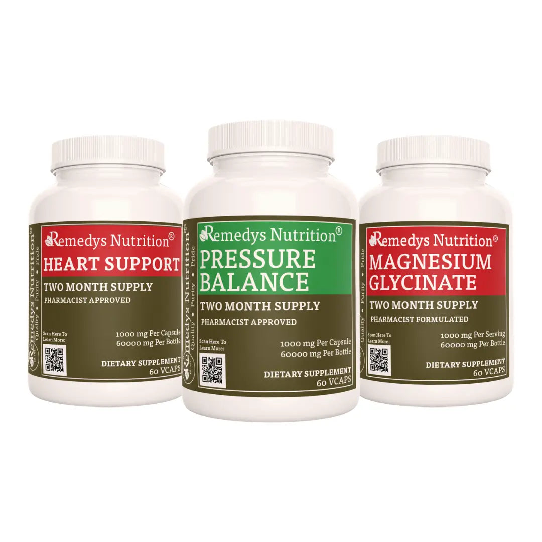 Image of Remedy's Nutrition® Blood Pressure Power Pack™ one bottle each Heart Support™ Pressure Balance™ Magnesium Glycinate™