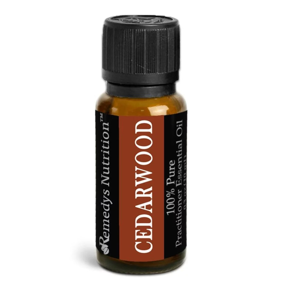Image of Remedy's Nutrition® Cedarwood Essential Oil Herbal Supplement front bottle.