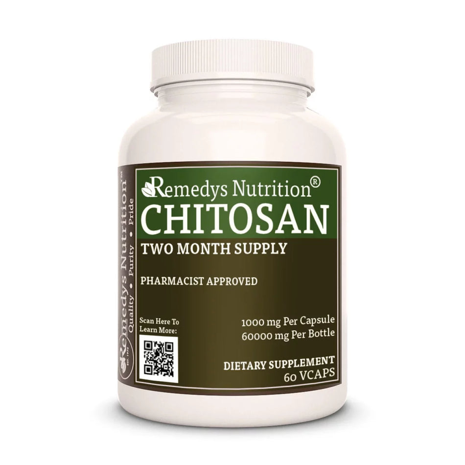Image of Remedy's Nutrition® Chitosan Capsules Dietary Herbal Supplement front bottle. Made in the USA.