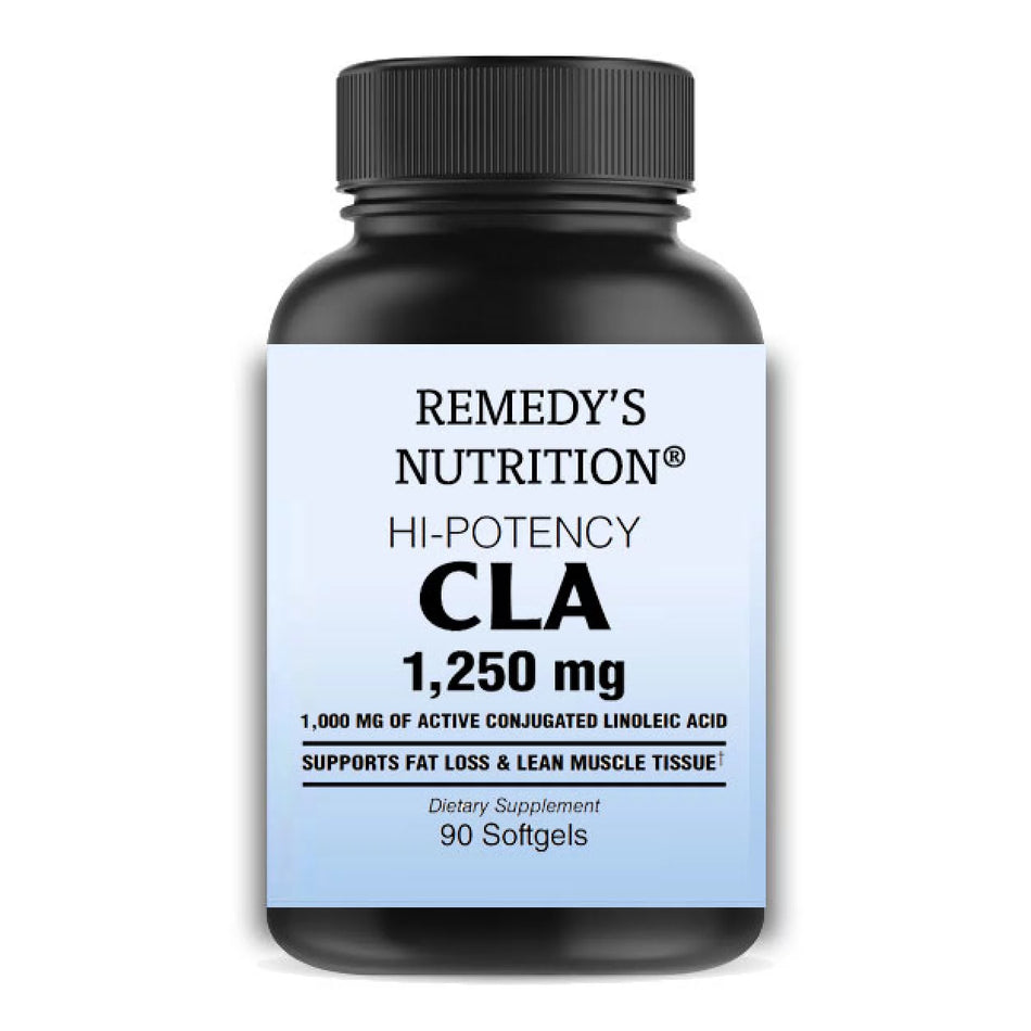 Image of Remedy's Nutrition® Hi-Potency CLA Conjugated Linoleic Acid Softgels Dietary Supplement front bottle.