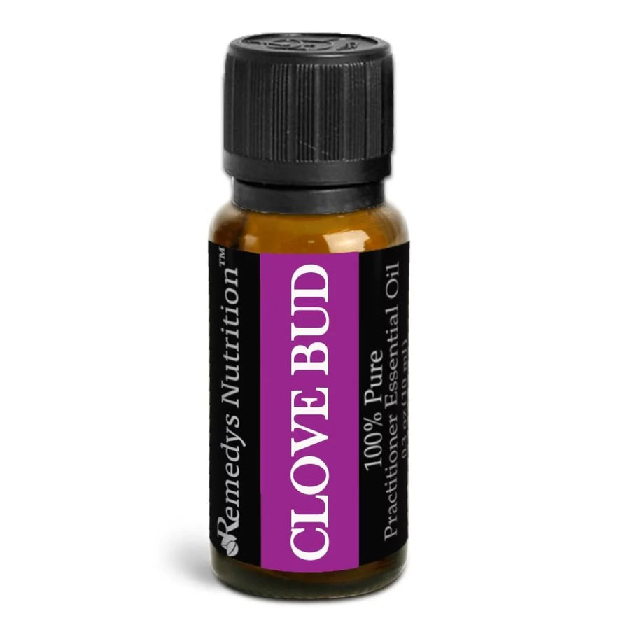 Image of Remedy's Nutrition® Clove Bud Essential Oil Herbal Supplement front bottle.