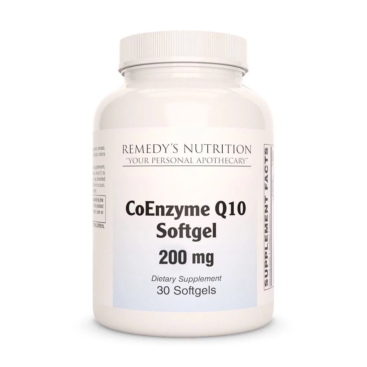 Image of Remedy's Nutrition® CoQ10 CoEnzyme Q10 Softgels Dietary Supplement front bottle.