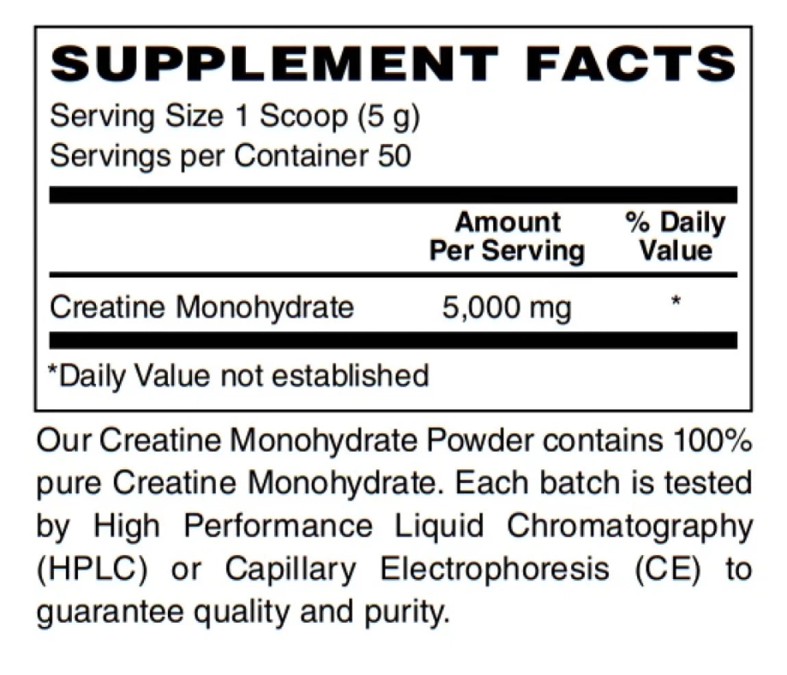 Image of Remedy's Nutrition® Creatine Monohydrate Powder Dietary Supplement Facts Box.