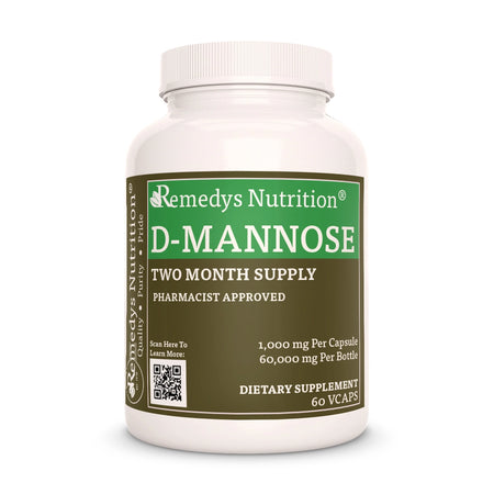 Image of Remedy's Nutrition® D-Mannose Capsules Dietary Supplement front bottle. Made in the USA.