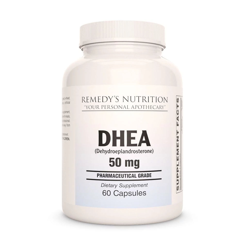 Image of Remedy's Nutrition® DHEA [Dehydroepiandrosterone] Capsules Dietary Supplement front bottle.