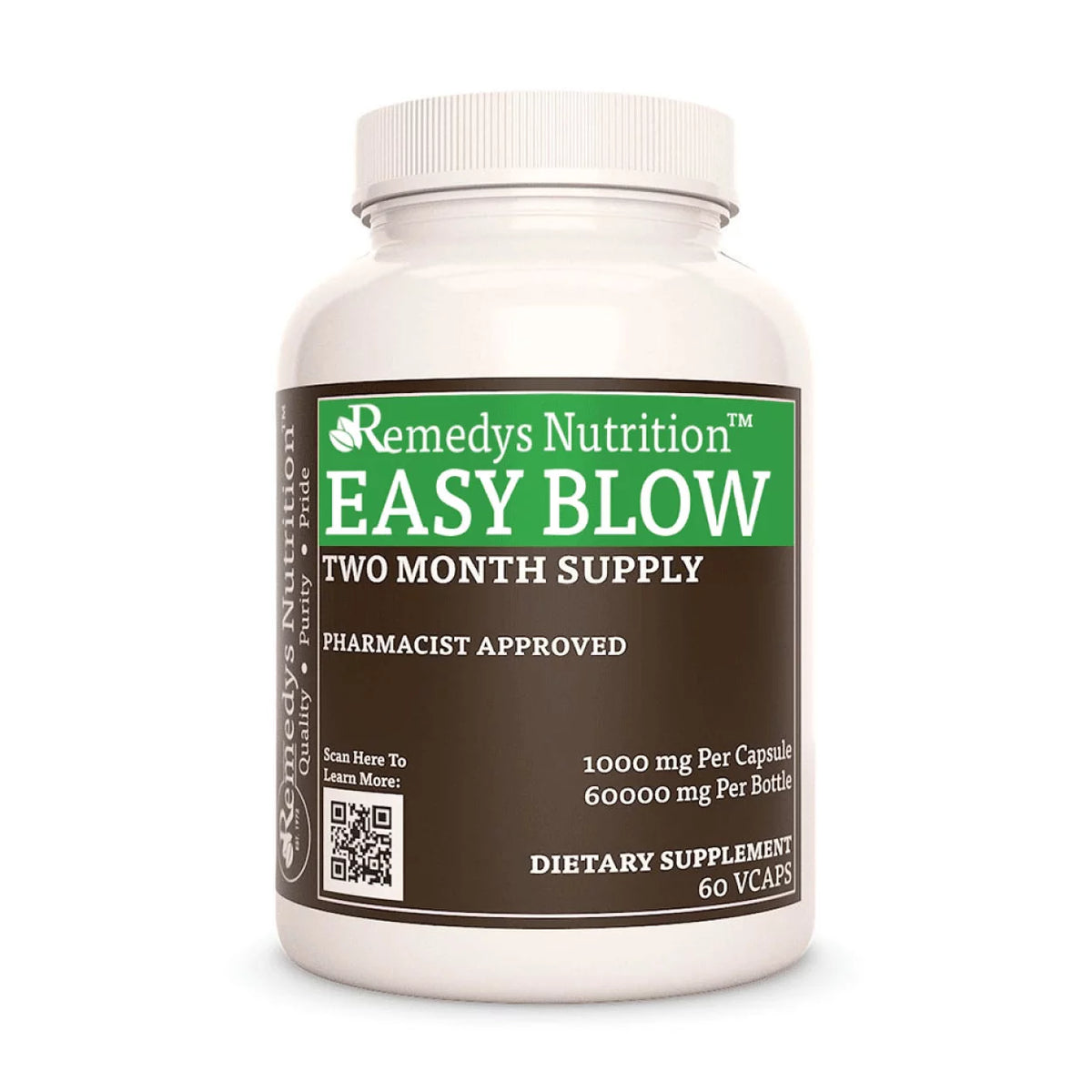 Image of Remedy's Nutrition® Easy Blow™ Capsules Dietary Herbal Supplement front bottle. Gentle Laxative, Made in the USA.