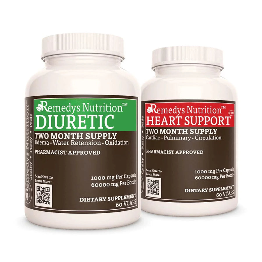 Image of Remedy's Nutrition® Edema (Water Retention) Power Pack Dietary Supplement bottles. Diuretic™ and Heart Support™