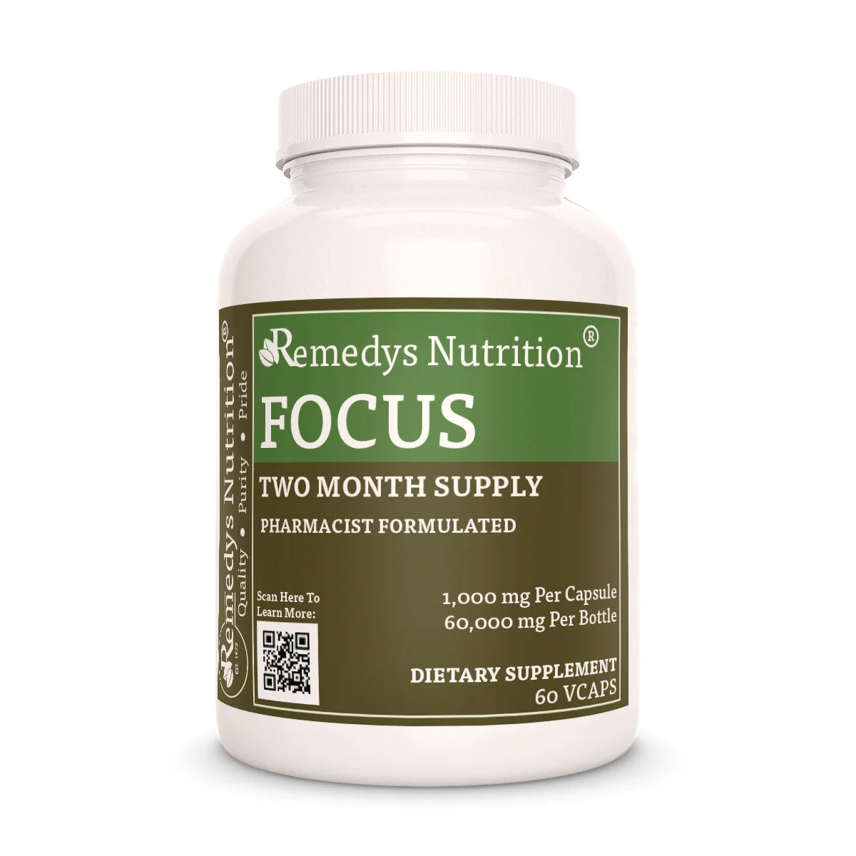 Focus™ Vitamins for Concentration 1000 mg, 60 Vegan Capsules