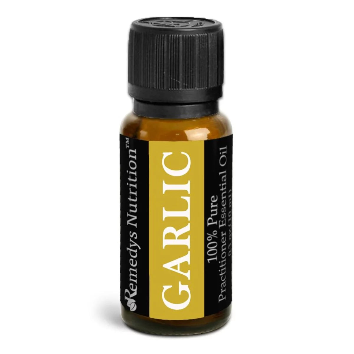 Image of Remedy's Nutrition® Garlic Essential Oil Herbal Supplement front bottle. 