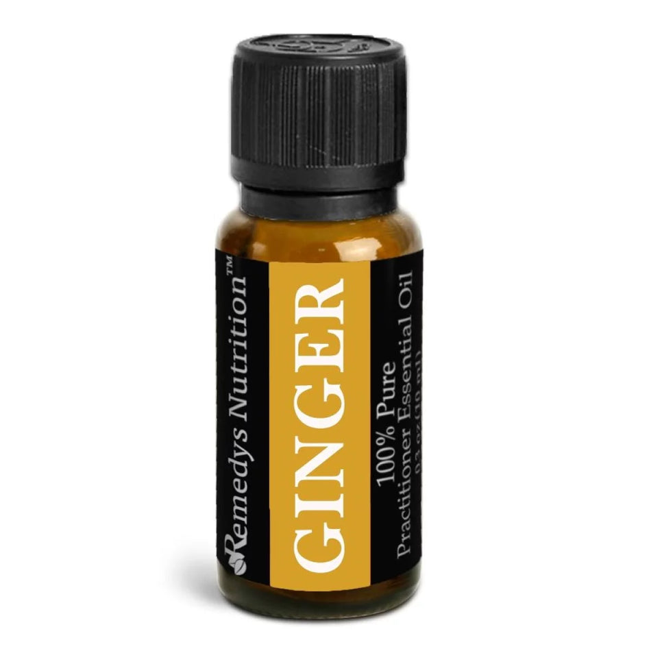 Image of Remedy's Nutrition® Ginger Essential Oil Herbal Supplement front bottle.