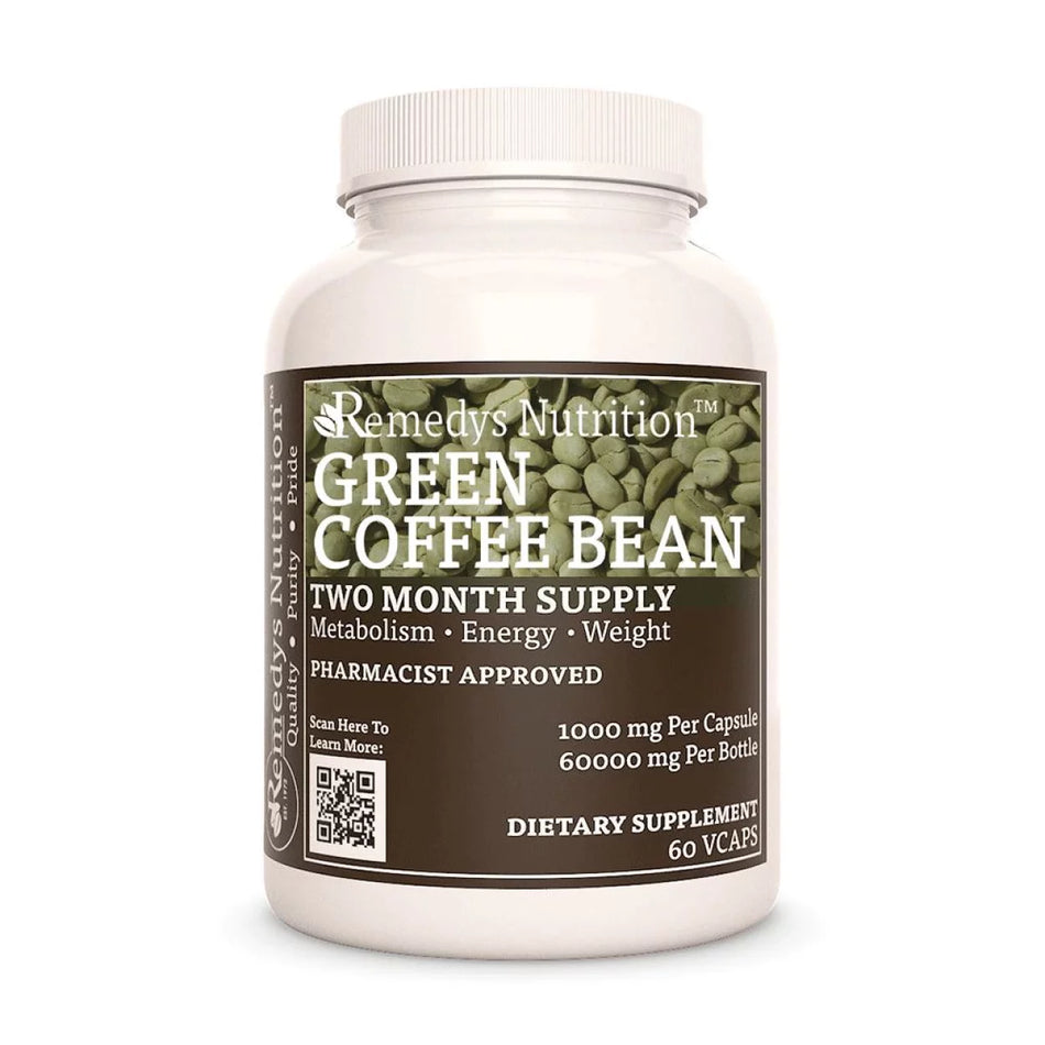 Image of Remedy's Nutrition® Green Coffee Bean Capsules Dietary Supplement front bottle. Made in the USA.